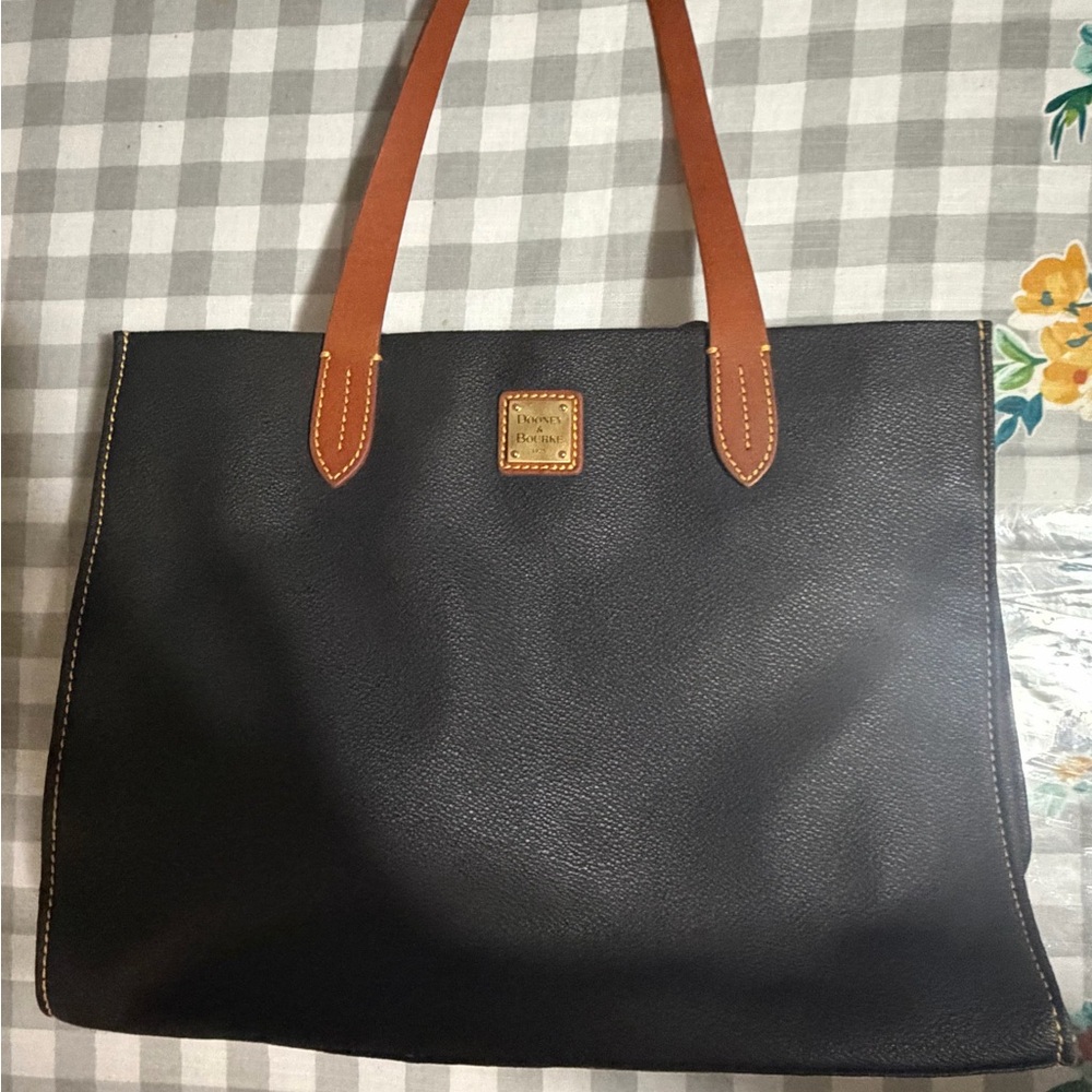 Dooney & Bourke Black Tote with Tan Leather Straps